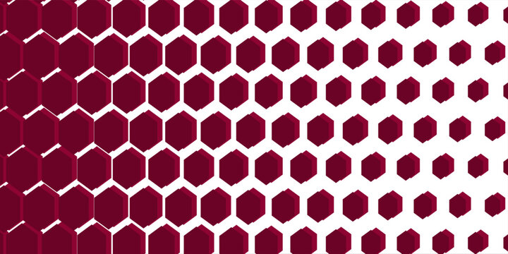 Abstract Burgundy Hexagon Pattern with Halftone Gradient Effect