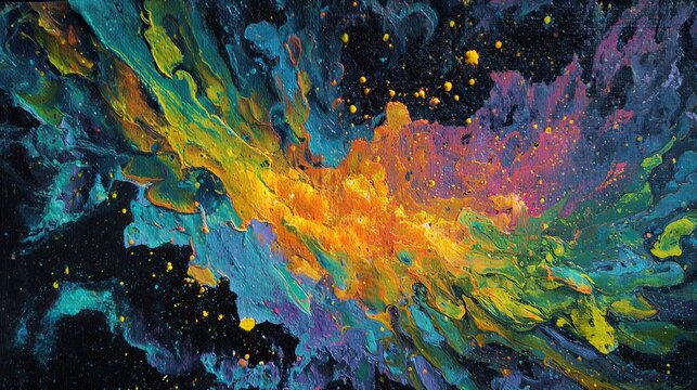 Bright acrylic paint mixed on a dark background.