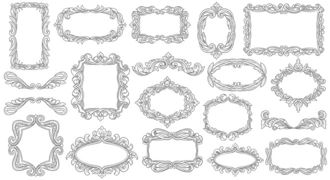 Collection of ornate vintage frames and decorative border elements
