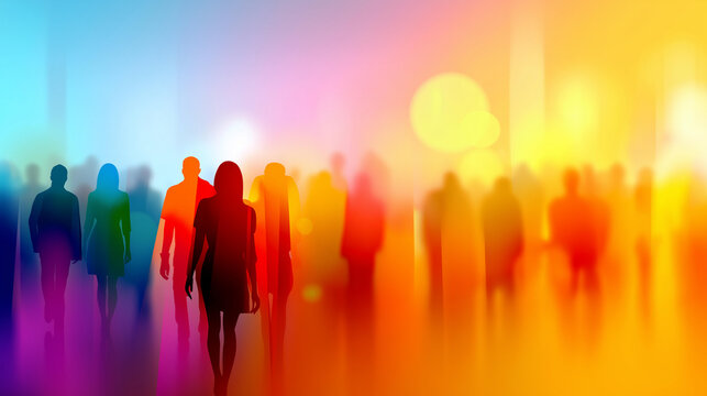 Abstract conceptual visualization of cultural assimilation and social integration, diverse community blending, inclusive society concept, multicultural harmony, soft gradient