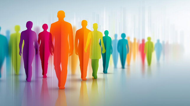 Abstract conceptual visualization of cultural assimilation and social integration, diverse community blending, inclusive society concept, multicultural harmony, soft gradient