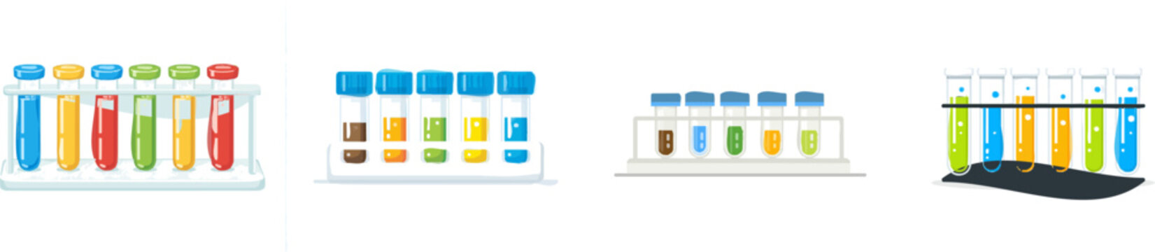 A minimalist garden soil test kit with colorful test tubes on a white background showcases the purity of scientific analysis in a clean, sharp vector illustration