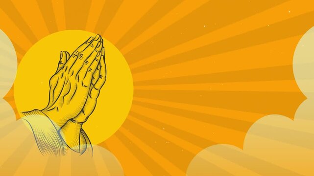 Golden Sunset Praying Hands. Warm Spiritual Devotion Background with Copy Space. Motion Studio Christian Set.
