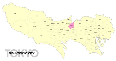 Fototapeta premium [日本地図] 東京都西東京市の市区町村名入り位置地図 (英語)