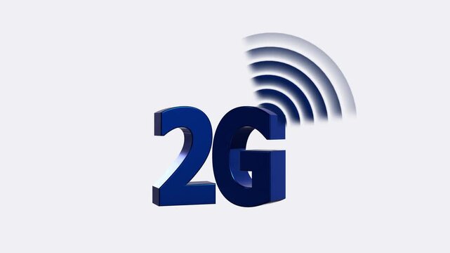 2G Network signal animation. radio wave signal with Slow speed network concept. 3D text with dark background.