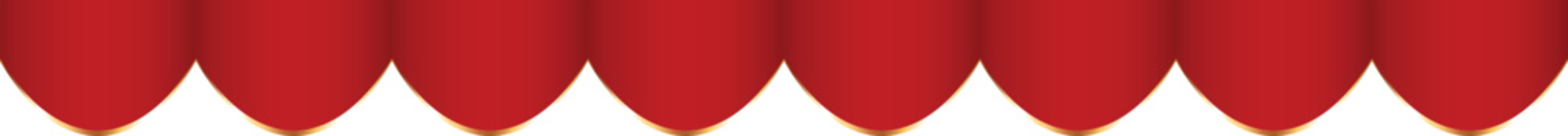 Red decorative border with repeating scalloped wave pattern and thin golden edge for festive theater stage design