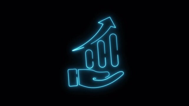 Neon Money Hand Icon Animation Transparent Background, Financial Support Neon Line