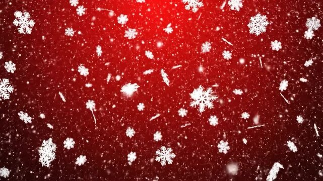Snowflakes falling on red background.