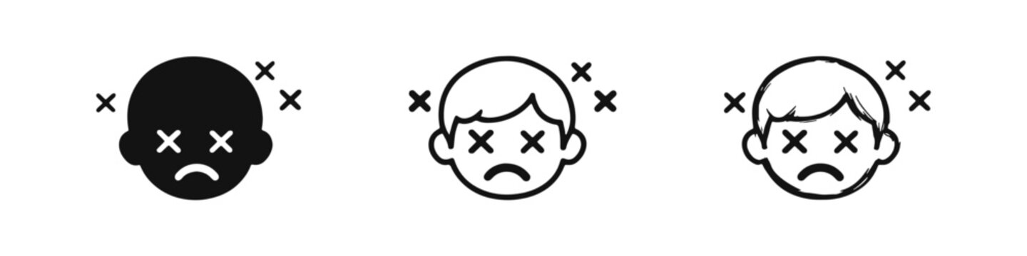 Dazed or dizzy face icon set. Symbolizing confusion, unconsciousness, or feeling unwell.