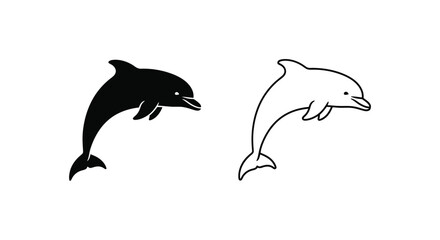 Obraz premium Black and White Dolphin Silhouette Art Vector
