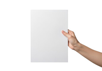 Obraz premium A hand holding a blank sheet of paper against a plain background isolated on transparent background