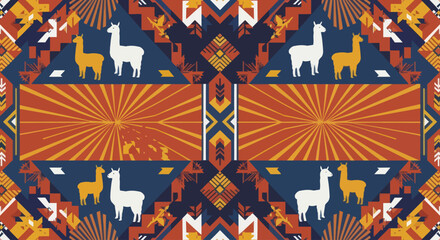 Vibrant llama design pattern textile. © RamaHima