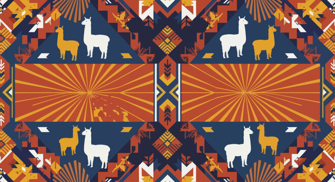 Vibrant llama design pattern textile.