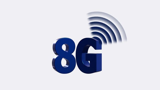 8G Network signal animation. radio wave signal with High network concept. 3D text with dark background.