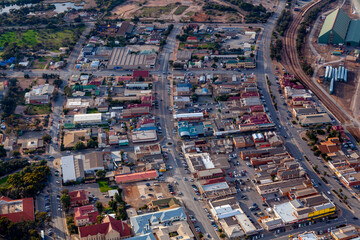 Obraz premium Port Pirie aerial view of downtown streets, residential neighbourhood and industrial zone, South Australia Australia
