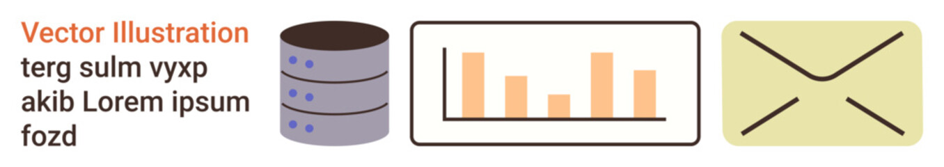 Data security, analytics, communication tools, database management, information technology, digital workflow. Icons include a database, bar chart and envelope. Data security and analytics © robu_s