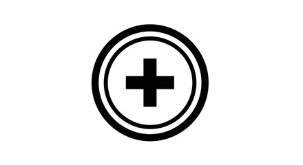 Fototapeta premium Black and white plus sign inside a circular frame isolated on white