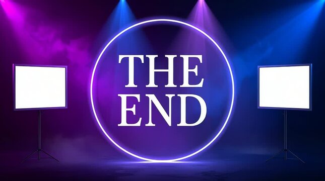 The End Screen A Dramatic Neon Circle with Blank Screens for Closing Credits or Messages