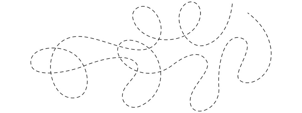 Chaotic tangled looping line with irregular flow, abstract scribble doodle element representing disorder and complexity