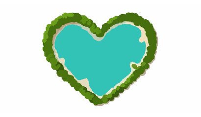 Heart Lagoon Tropical Islands Nature Love Concept Aerial Vector Travel Landscape Illustration © Tarikul