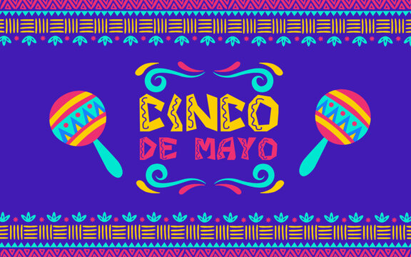 Cinco de Mayo 2026 Festive Banner with Mexican folk art decorations and playful color design. Festive Mexican pattern background. Vector Illustration