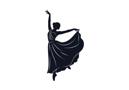 Elegant silhouette of a ballerina performing a graceful ballet dance with flowing dress