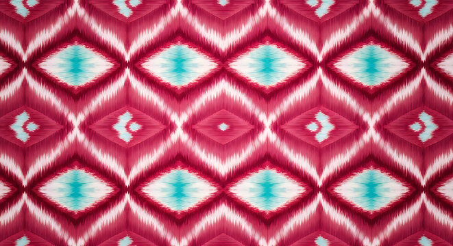 Title intricate red and white diamond ikat pattern fabric texture description a vibrant repeating diamond ikat pattern in shades of red and