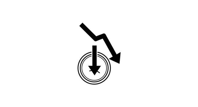 Black arrow pointing down towards circle symbol indicating decrease or decline