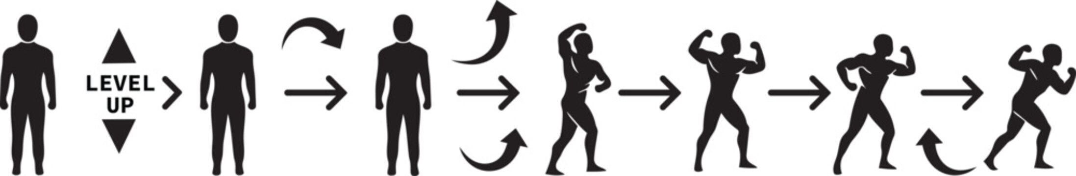 Black grass silhouette vector with active people silhouettes in sports and dancing on a clean white background, karate kid