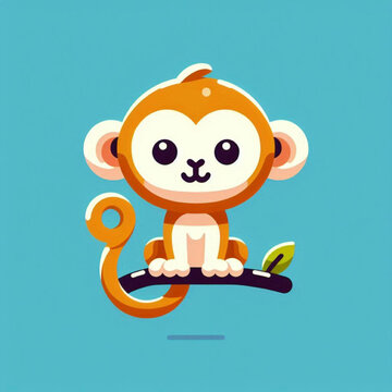 Cute Golden Monkey Sitting on a Branch Illustration