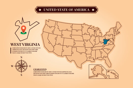 West Virginia USA Map Puzzle Concept &ndash; Creative United States Vector Illustration