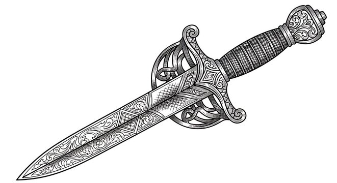 Intricately detailed dagger illustration