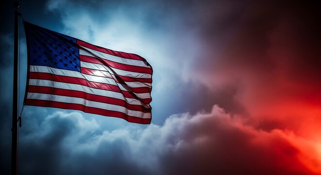4th of july independence day majestic us flag waving against a dramatic sky patriotic celebration