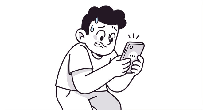 Concerned person using smartphone chat message communication icon