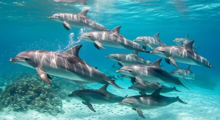 Naklejka premium Dolphin Pod Underwater.