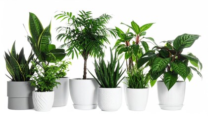 Obraz premium Green potted house plants isolated on white, set