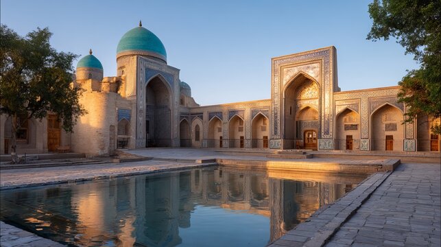 Uzbekistan's Bolo Hauz Mosque in Bukhara is a historic site.
