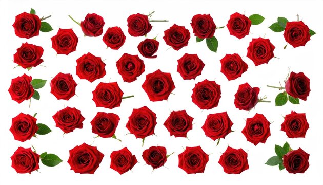 Red rose flowers isolated on white, set