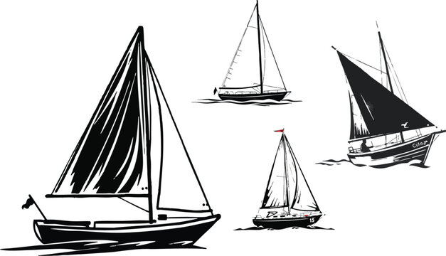 Minimalist Sailboat with Triangular Sail Outline Illustration Featuring Clean Stroke Lines Depicting a Sleek Nautical Design Isolated on a White Background for Marine, Travel, and Adventure-Themed Pro