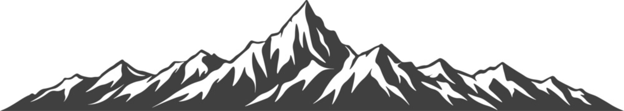 Ganesh Himal panoramic ridge silhouette vector, wide Himalayan mountain landscape