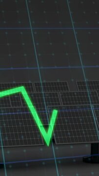 Vertical video: On live feed, PV array showing neon green trace rising and mapping output trends
