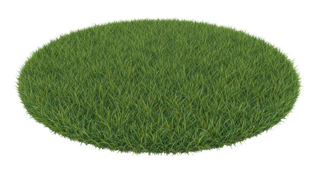 Lush green grass circle, round patch of fresh natural lawn, circular turf piece for landscaping and garden design visualization isolated PNG with Transparent Background