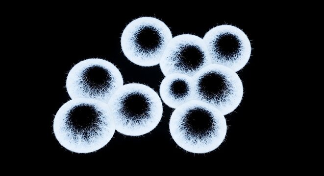 Microscopic view of radiolarian shells against a dark background