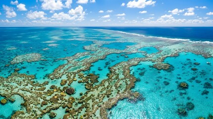 Obraz premium Aerial view of Great Barrier Reef with turquoise ocean waters