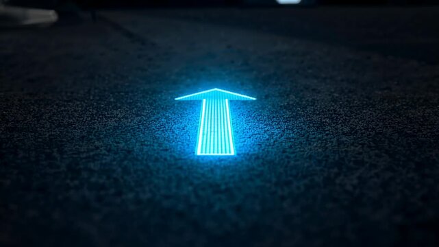 Vertical video: Camera rolling, blue arrow guiding navigation on pavement with person standing