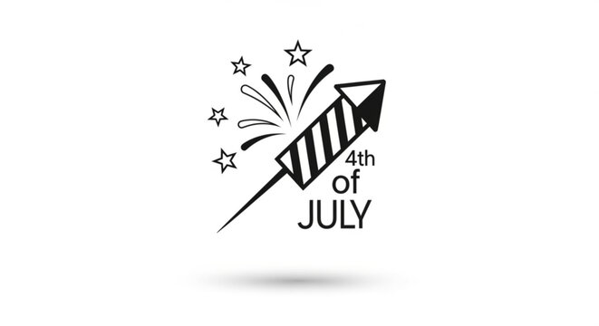 4th of july celebration icon with firework and stars on white background for independence day