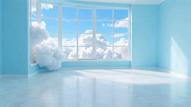 Premium Empty room with clouds outside window for Contemporary Lifestyle and Visual Storytelling