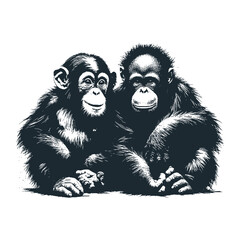 Fototapeta premium Adorable chimpanzee with cute orangutan