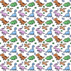 Naklejka premium Seamless Cute Colorful Dinosaur Pattern Cartoon Kids Background
