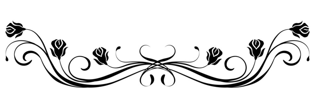 Ornament with rose flower. Text divider. Decorative element for decor and text greeting or invitation card design.